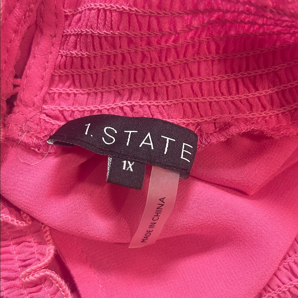 1. State Hot Pink Mock Neck Keyhole Ruffle Sleeve Blouse - Picture 3 of 12